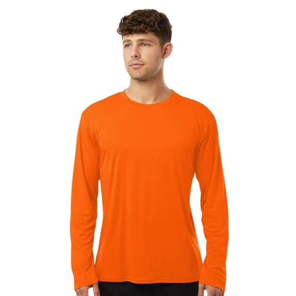 AllPro Men's Pro-Lock Classic Fit Long Sleeve T-Shirt, 100% Polyester Moisture Crewneck Tee Shirt (Neon-Orange, XS)