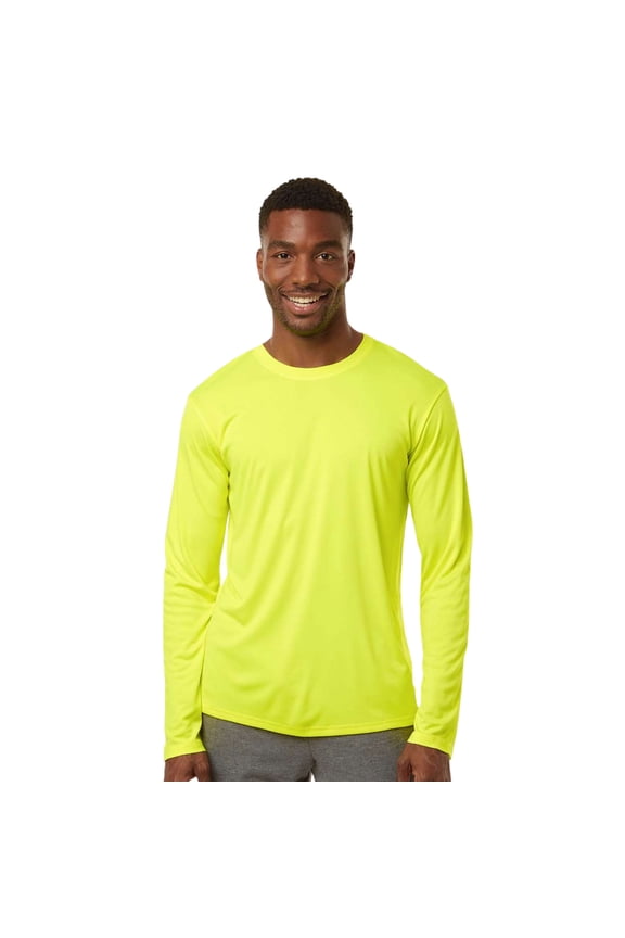 Men's Pro-Lock Classic Fit Long Sleeve T-Shirt, 100% Polyester Moisture Crewneck Tee Shirt (Neon-Yellow, 3XL)