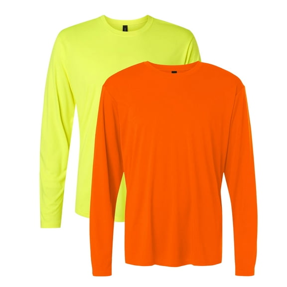 AllPro Men's Pro-Lock Classic Fit Long Sleeve T-Shirt, 100% Polyester Moisture Crewneck Tee Shirt (Neon-Yellow+Neon-Orange 2 Pack, XL)