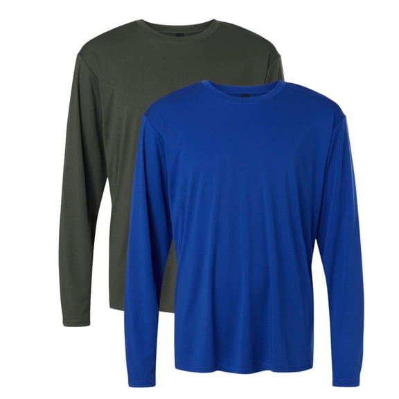 AllPro Men's Pro-Lock Classic Fit Long Sleeve T-Shirt, 100% Polyester Moisture Crewneck Tee Shirt (Smoke+Royal 2 Pack, XL)