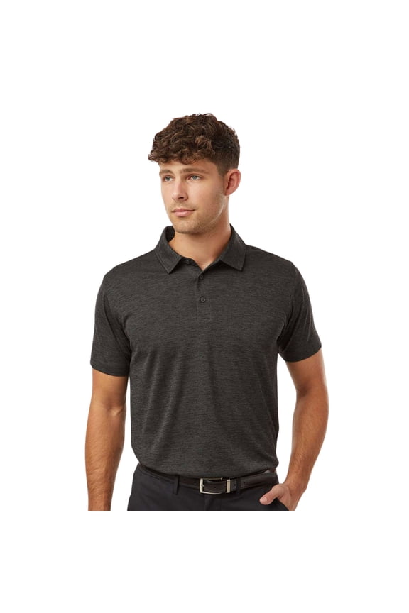 Men’s Pro-Lock Performance Polo Collar T-Shirt, 100% Polyester Moisture-Wicking Tee (Black-Melange, S)