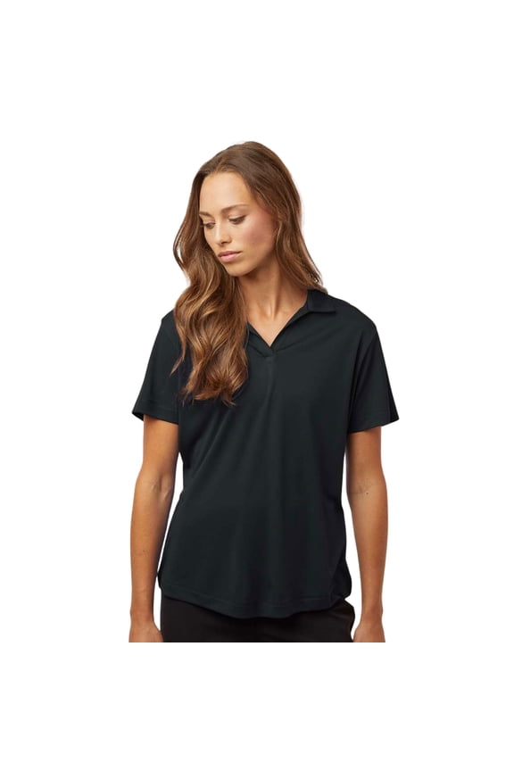 Women's Performance Polo Shirt 100% Polyester Pro-Lock Short Sleeve V-neck Polo Tee Shirt (Black, M)