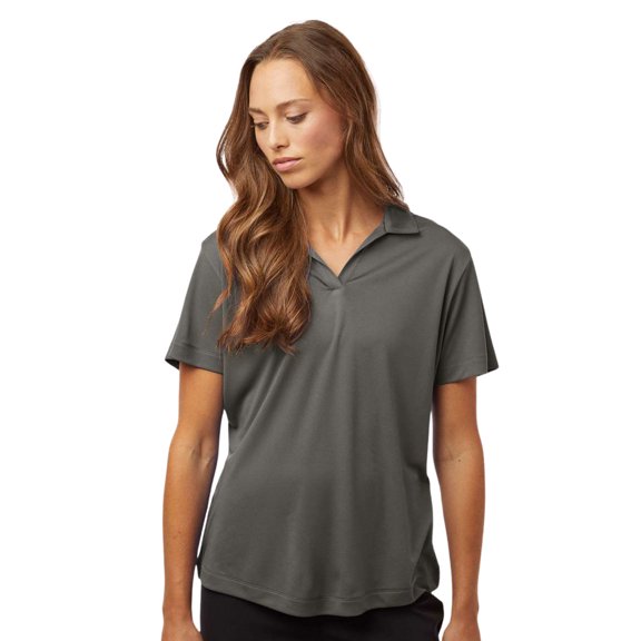 AllPro Women's Performance Polo Shirt 100% Polyester Pro-Lock Short Sleeve V-neck Polo Tee Shirt (Charcoal, XL)
