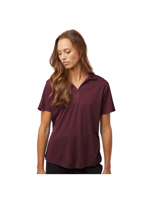 Women's Performance Polo Shirt 100% Polyester Pro-Lock Short Sleeve V-neck Polo Tee Shirt (Maroon, XL)