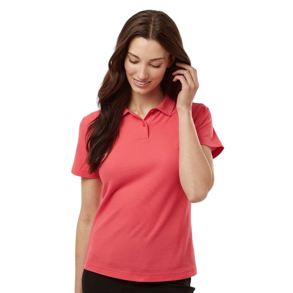 AllPro Women's Pique Polo Shirts 65 Poly/35 Cotton Standard fit Plain Tee Short Sleeve Golf Polo Shirt (Coral, L)