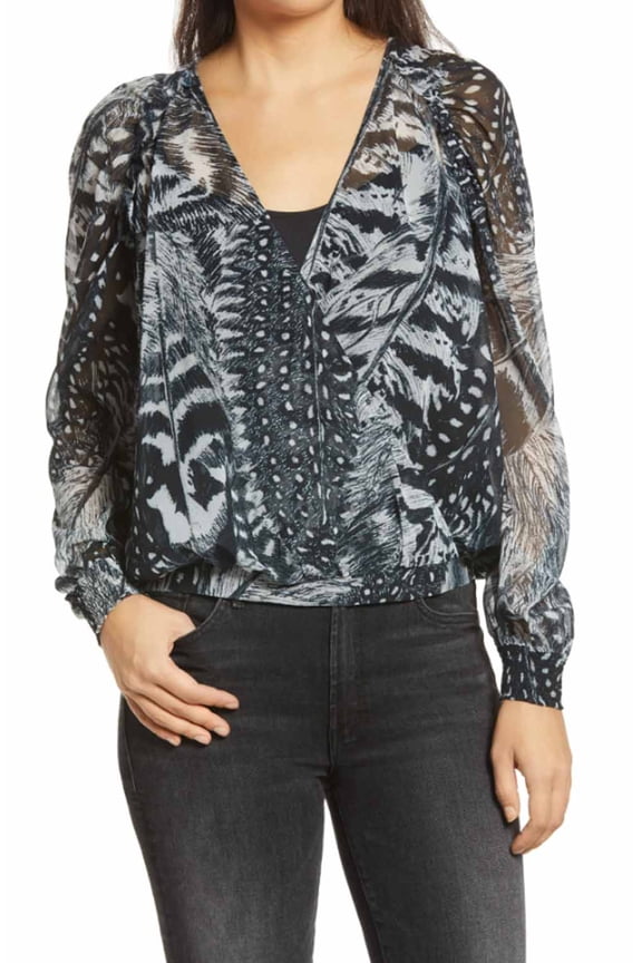 Women's Fara Stretto Chiffon Wrap Top - Black/ White - (US 4)