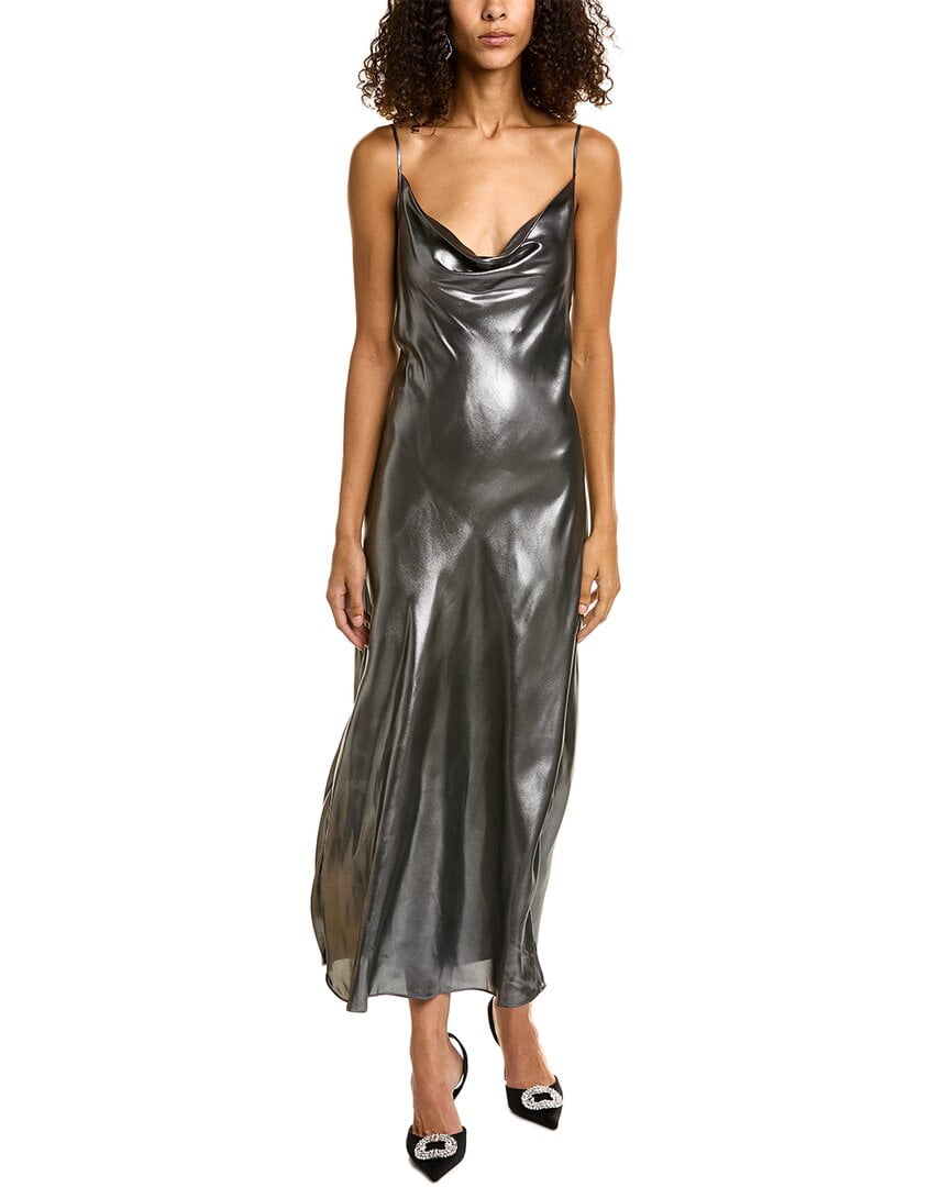 knee length dresses for ladies Silver Metallic Dress with Twist Front Ruched Detail UK6/XS / Silver main image 0