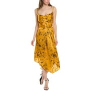 AllSaints womens  Marta Ronnie Silk-Blend Midi Dress, UK 14/US 10, Yellow