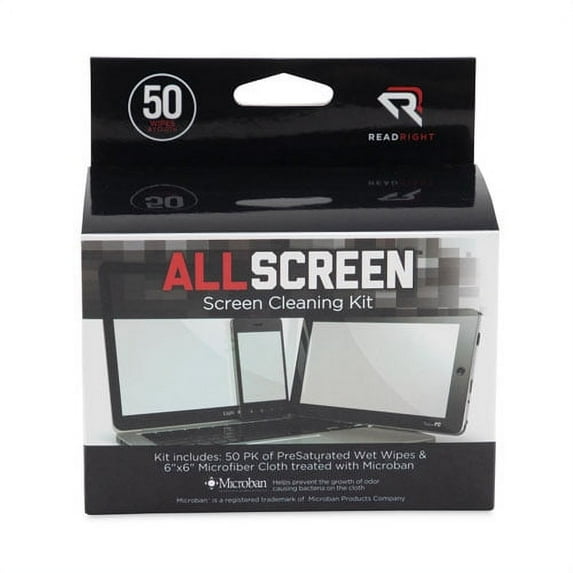 AllScreen Screen Cleaning Kit, 50 Individually Wrapped Presaturated Wipes, 1 Microfiber Cloth/Box | Bundle of 10 Boxes