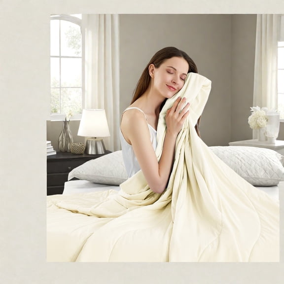 AllSeason Bedding Set Cooling Nylon Comforter 90x90 Inches Ivory