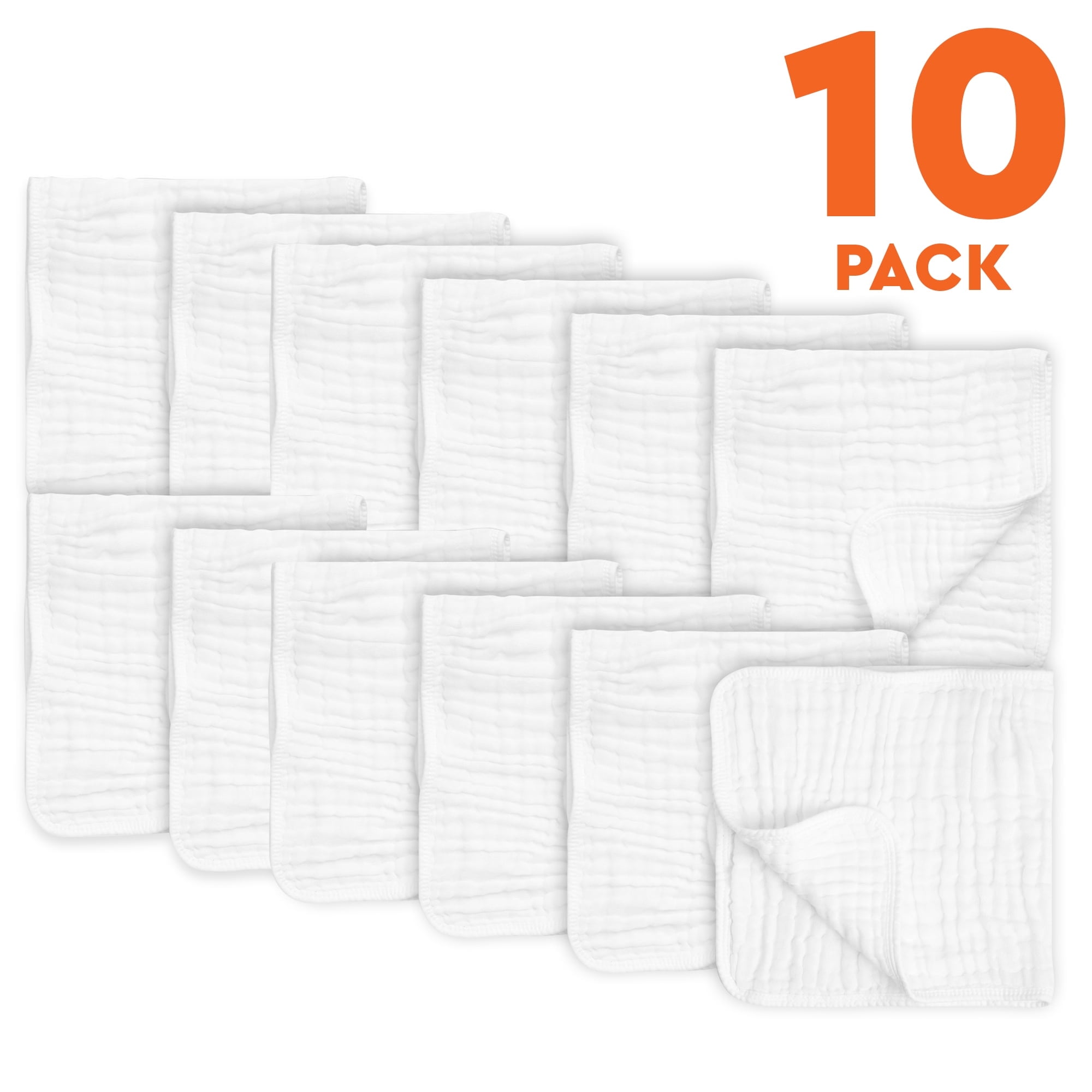 All Sett Health 10 Pack Large Muslin Burp Cloths | 100% Cotton Baby Burp Cloths - White