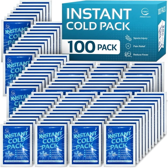 AllSett Health Instant Ice Cold Pack Set, Disposable Cold Compress Packs for Injuries, 6" x 4.5", 100 Count