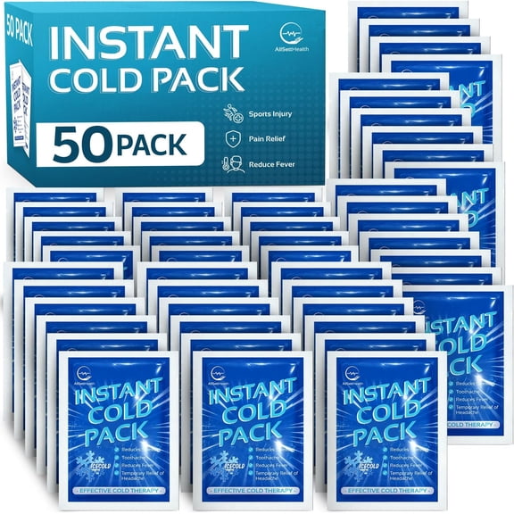 AllSett Health Instant Ice Cold Packs for Injuries, Disposable First Aid Cold Pack, 6" x 4.5", 50 Count