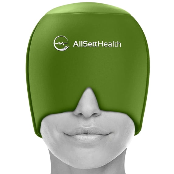 AllSett Health Migraine Cap for Headache Relief, Hot and Cold Gel Head Wrap, One Size Fits Most, Green