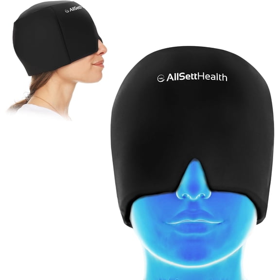 AllSett Health Migraine Cap for Headache Relief, Hot and Cold Gel Head Wrap, One Size Fits Most, Black