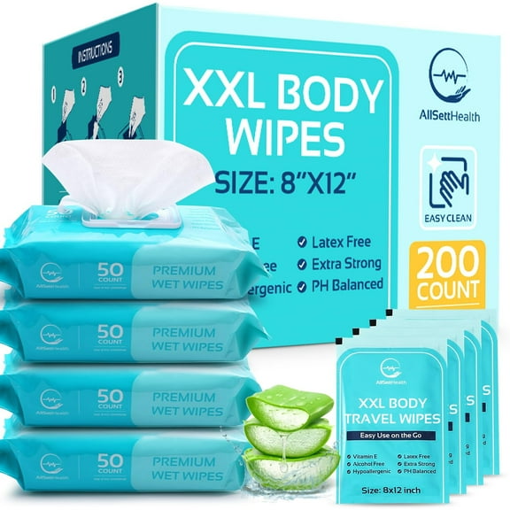 AllSett Health XL Body Wipes for Adults - 8" x 12" (200 count)