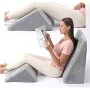 AllSettHealth Bed Wedge Pillow For Sleeping – 2 Separate Memory Foam Incline Cushions, System for Legs, Knees and Back Support Pillow | Acid Reflux, Anti Snoring, – Machine Washable Cover, Grey