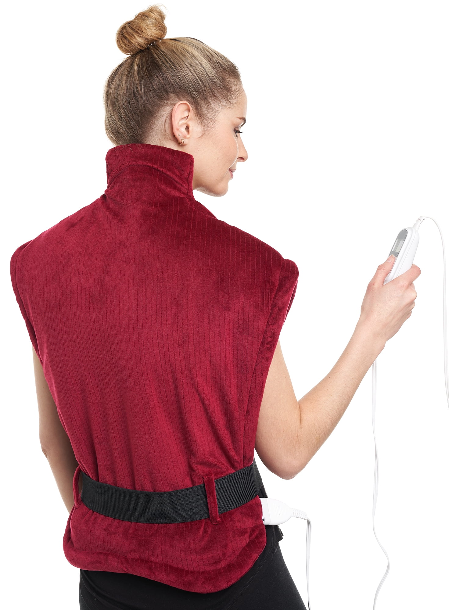 AllSettHealth Heating Pad for Neck Shoulders and Back Pain - 10 Temperature Settings for Heat Therapy with Auto Shut-Off - Detachable Led Controller - Plush Red Fabric with Weighted Beads- 35x27”