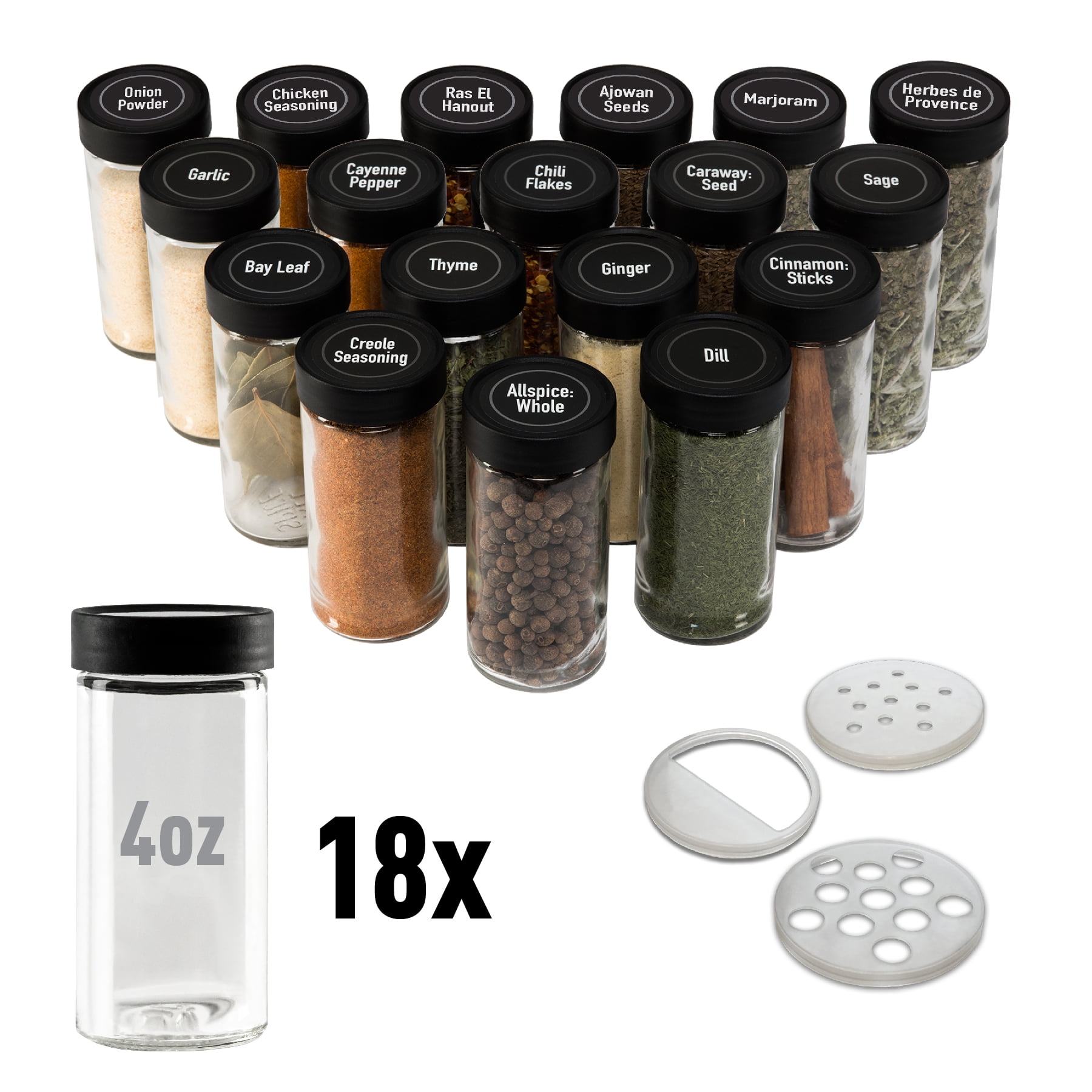 AllSpice 4 Ounce Glass Spice Jars (Same Size as Penzeys and Spice House