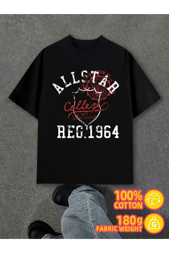 AllStar College for men black 180G 100% Cotton printed T-shirts,Streetwear style clothing Original Unisex Shirt Graphic Tee tshirts Classic Unisex Shirt Graphic Tee tshirts