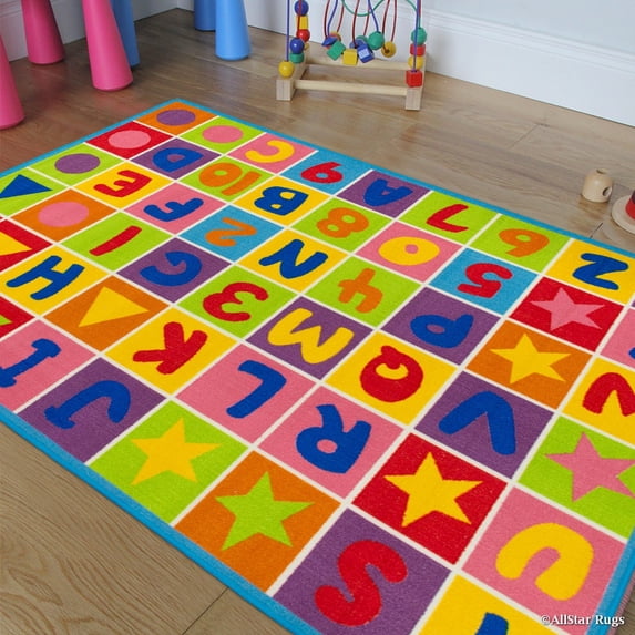 AllStar Rugs Kids / Baby Room Area Rug. Letters and Numbers with Vibrant Colors and Shapes (3' 3" x 4' 10")