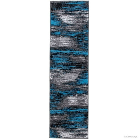 AllStar Rugs Modern Woven Area Rug, Blue, Drop-Stitch Weave High Density Ultra-Soft Pile