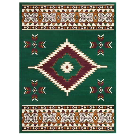 AllStar Rugs Persian Area Rug, Green/White/Black, 5.2" x 7.1"