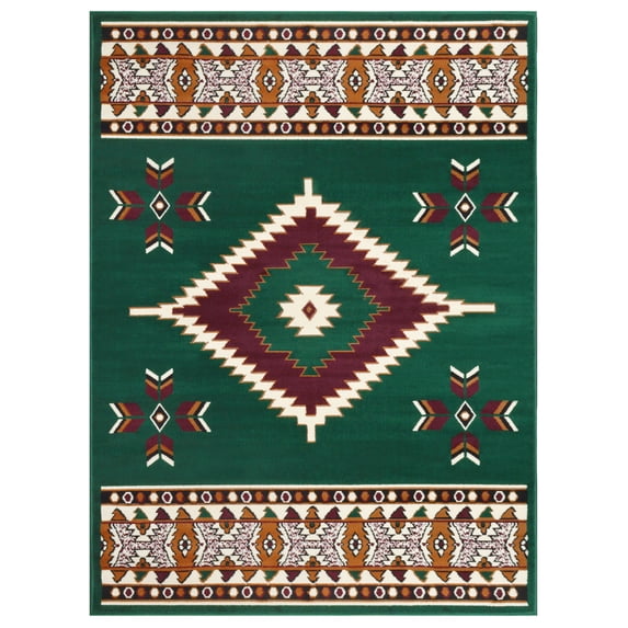 AllStar Rugs Persian Area Rug, Green/White/Black, 5.2" x 7.1"