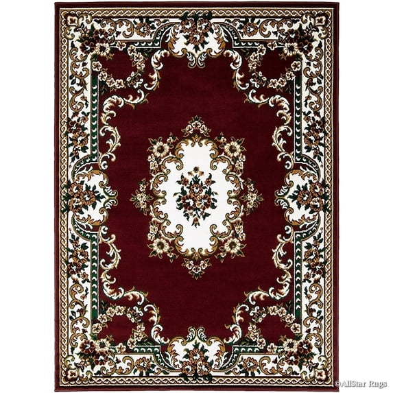 AllStar Rugs Woven Traditional Persian Flower Area Rug, Burgundy, 5' 2" x 7' 1"