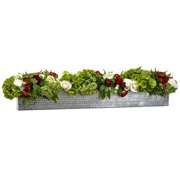 AllState Floral WF9202-GR-RE 9 x 12 x 41 in. Silk Rose, Ranunculus & Sedum Flower Arrangement in Pot - Green & Red