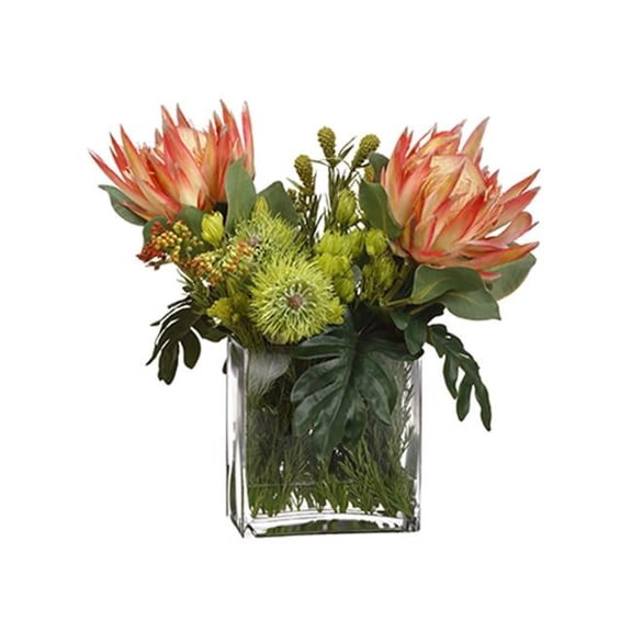 AllState Floral WF9811-OR-GR 20 x 14 x 19 in. Protea, Leucospermum & Berry in Vase - Orange & Green