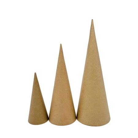 AllStellar Paper Mache Cones Open Bottom Variety Pack Set of 3 - 13.75x5, 10.63x4, 7x3 in. for DIY Art Projects and Decorations - Various Sizes to Craft Your Imagination!