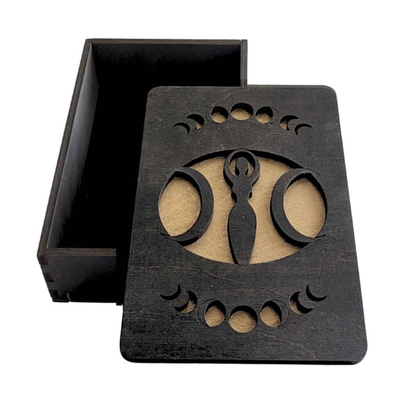 AllTru2U Moon Goddess Wooden Tarot Card Box, Witchy Decor for Oracle Decks