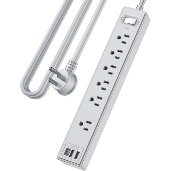 AllWays Plaza 10Ft Power Strip Surge Protector - Extension Cord with 6 AC Outlets and 3 USB Ports for Home, Office, Dorm Essentials, 1680 Joules, ETL Listed, Grey