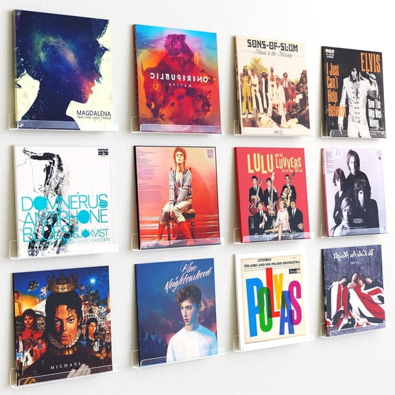 AllWays Plaza 12 Pack Vinyl Record Wall Mount Shelves, 12" Vinyl Holder for Album Record Storage & Display, Clear Acrylic Floating Shelves for Wall Decor,Picture Ledge | Vinyl Record, Vinyl Holder