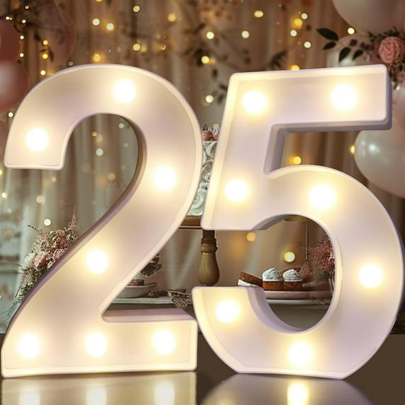 AllWays Plaza 25th Birthday Decorations for Her Him, Light Up Number 25 for Party Table Decorations, 25th Birthday Gift for Women Men, Backdrop Wall Decor for 25th Wedding Anniversary Decoration