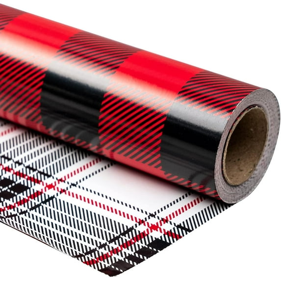 AllWays Plaza 30 Inch Jumbo Reversible Plaid Christmas Wrapping Paper - 30 Inch x 100 Feet Jumbo Roll Black and Red Plaid Wrapping Paper for Christmas, Birthday, Wedding, Baby Shower, Holiday