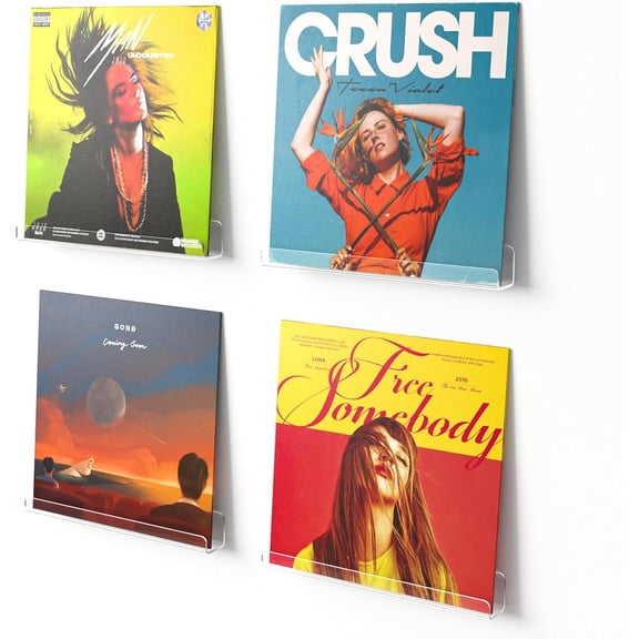 AllWays Plaza 4 Pack Vinyl Record Wall Mount Shelves, 12" Vinyl Holder for Album Record Storage & Display, Clear Acrylic Floating Shelves for Wall Decor, Kids Bookshelf, Magazine Rack, Picture Ledge