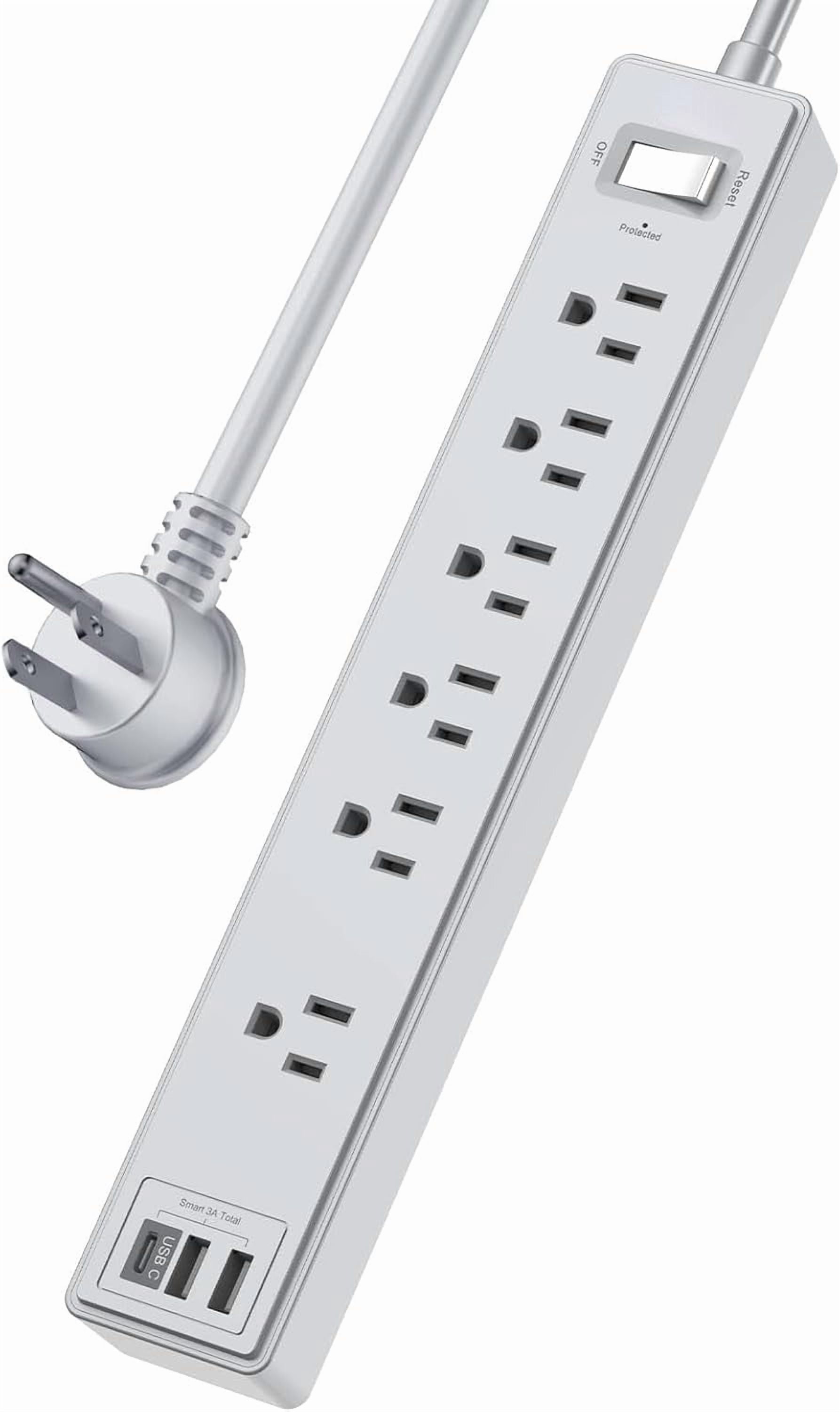 AllWays Plaza 6Ft Power Strip Surge Protector - Extension Cord with 6 AC Outlets and 3 USB Ports for Home, Office, Dorm Essentials, 1680 Joules, ETL Listed, Grey
