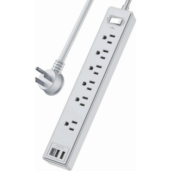 AllWays Plaza 6Ft Power Strip Surge Protector - Extension Cord with 6 AC Outlets and 3 USB Ports for Home, Office, Dorm Essentials, 1680 Joules, ETL Listed, Grey
