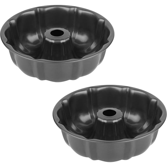 AllWays Plaza 9.5" Non-stick Cake Pan, Heavy Duty Carbon Steel Fluted Tube Round Baking Pan,Buntz Pound Cake Pan Mold,Tube Bakeware,Baking Mold for Jello,Gelatin,Chocoflan,Flan - 2 PCS
