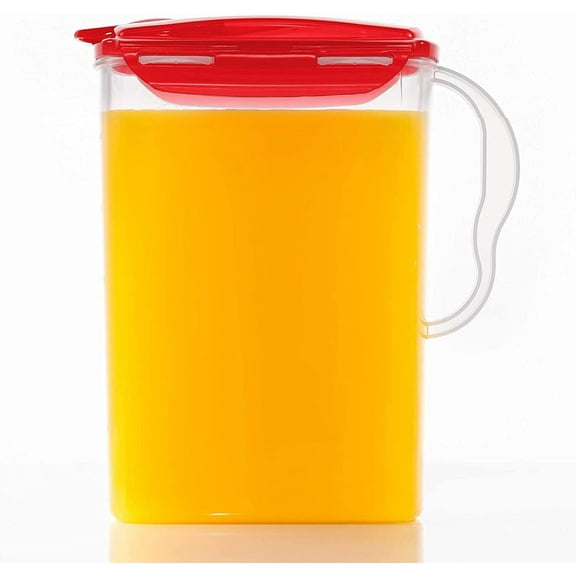 AllWays Plaza Aqua Fridge Door Water Jug with Handle BPA Free Plastic Pitcher with Flip Top Lid Perfect for Making Teas and Juices, 3 Quarts, Red