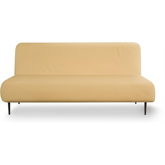 AllWays Plaza Armless Futon Cover - Easy Stretchable Futon Covers Full Size,Soft Elastic Textured Fabric Sofa Bed Cover, Sofa Protector Cover for Kids & Pets, Machine Washable Couch Slipcover - Beige