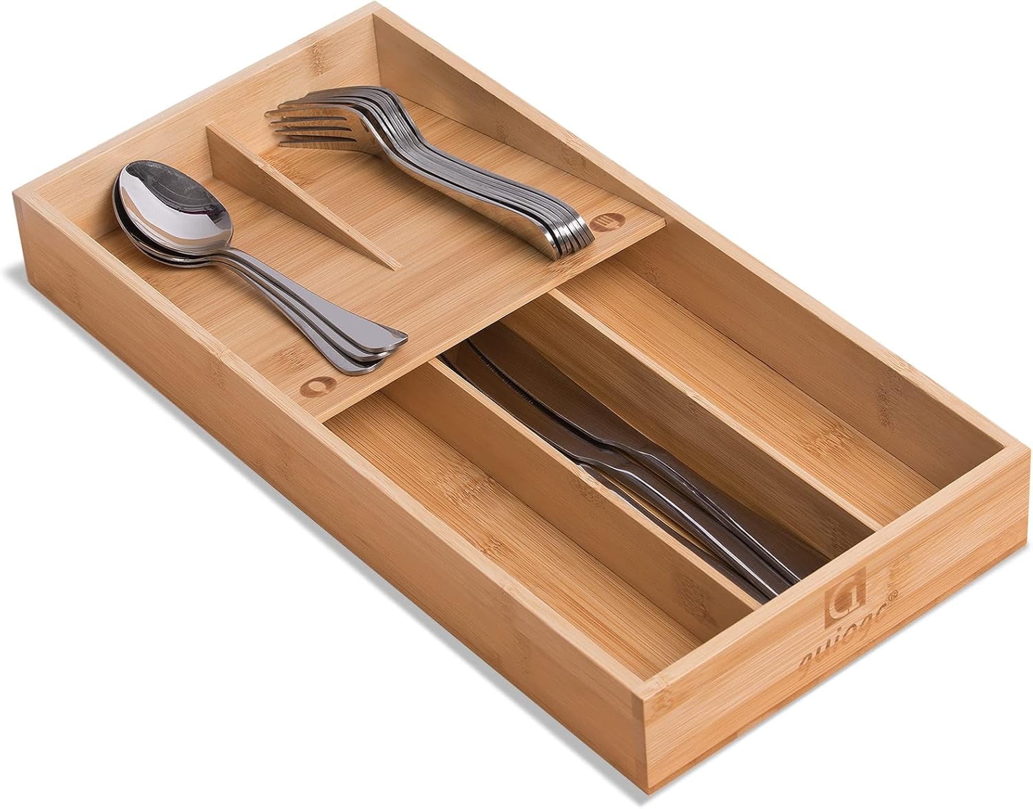 AllWays Plaza Bamboo Silverware Organizer, Kitchen Silverware Drawer Organizer, Utensil Tray Holder, Cutlery Tray for Spoons, Forks, Knives