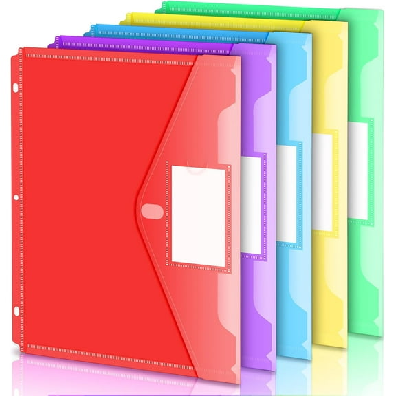 AllWays Plaza Binder Pocket, 5 Pack Super Heavyweight Poly Binder Pocket with Tight Closure, Binder Folders Side Loading, 3 Ring, Binder Dividers with Pockets, Letter Size, Assorted Colors