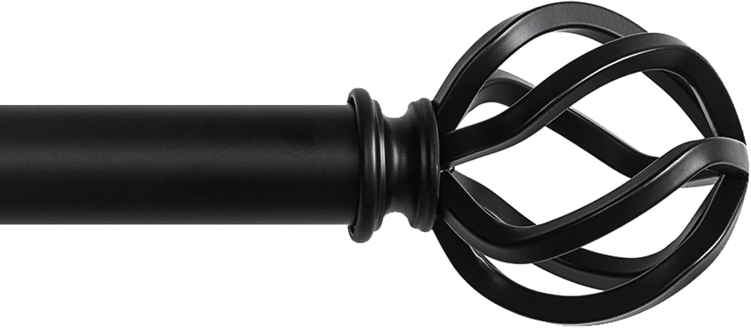 AllWays Plaza Black Curtain Rods 18 to 144 Inches, 1 Inch Modern Drapery Rods, Adjustable Heavy Duty Curtain Rod, with Twisted Cage Finial for Home & Office (18"-48"Black)