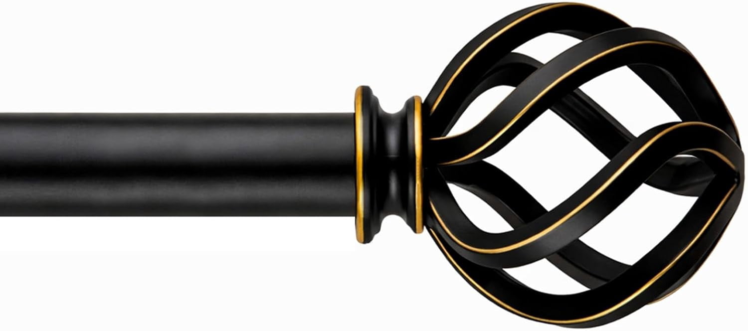 AllWays Plaza Black Curtain Rods 18 to 45 Inches, 1 Inch Modern Drapery Rods, Adjustable Heavy Duty Curtain Rod, with Twisted Cage Finial for Home & Office (18"-45"Black Gold)