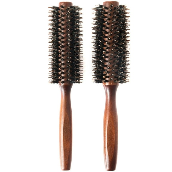 AllWays Plaza Boar Bristle Round Hair Brush Set with Nylon Pin, Wooden Handle for Straightening Curling Volumizing and Detangling (2 in 1)