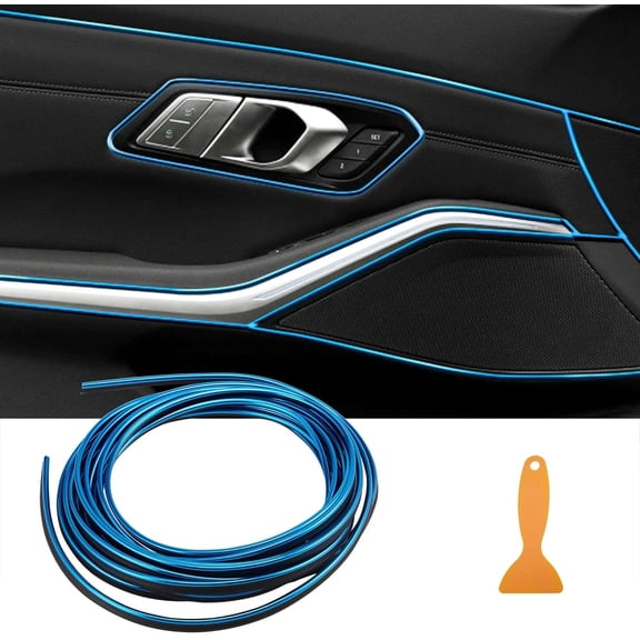 AllWays Plaza Car Interior Moulding Strip Car Decorative Filler Insert Strips 5M(16ft) Flexible Electroplating Decoration Styling Dashboard Accessories with Installing Tool (Blue)