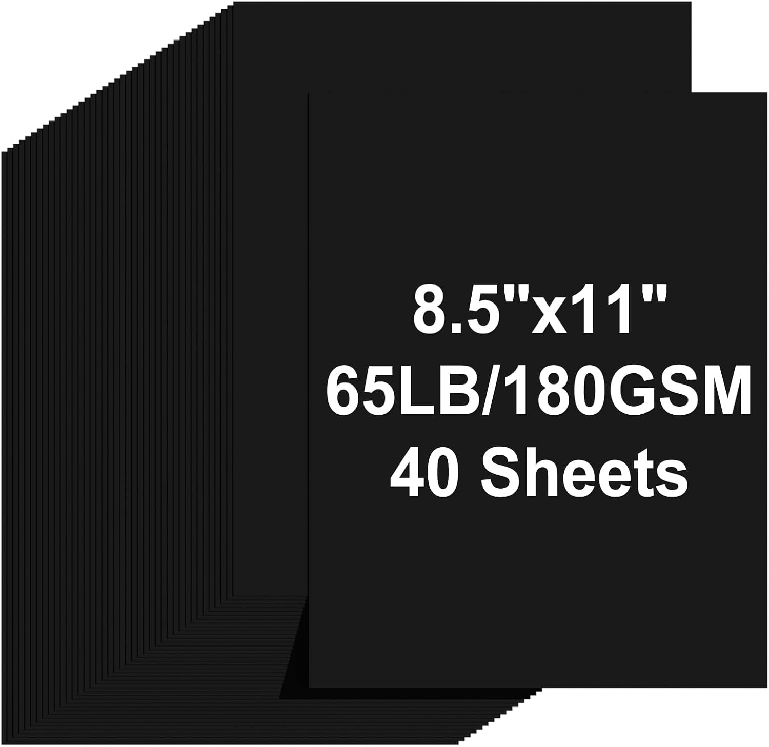 AllWays Plaza Cardstock 8.5 X 11, 40 Sheets Black Card Stock, 65lb/ 180gsm Copy Paper, Cardstock Printer Paper For Art, Painting, Invitations, DIY Cards, Craft, Construction, Office Supplies